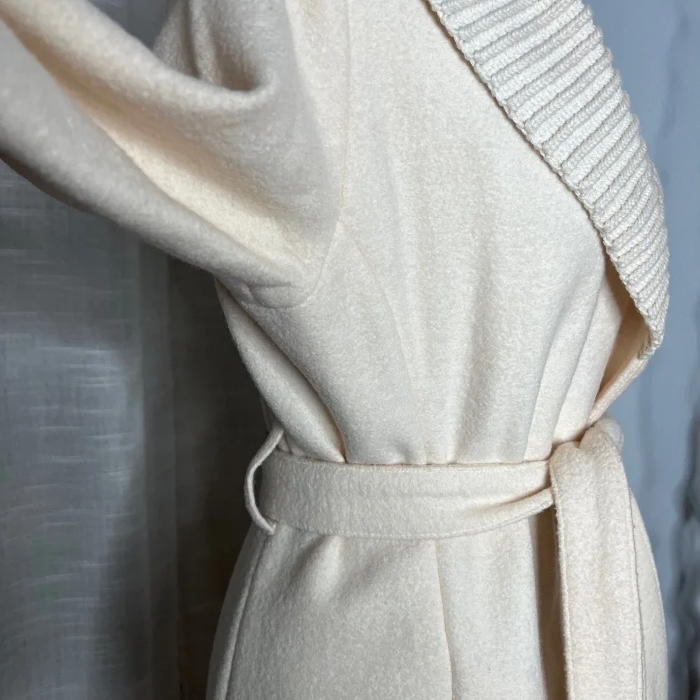 Banana Republic Wool Coat Jacket Wrap Shawl Belted Cream Ivory Womens Size Small